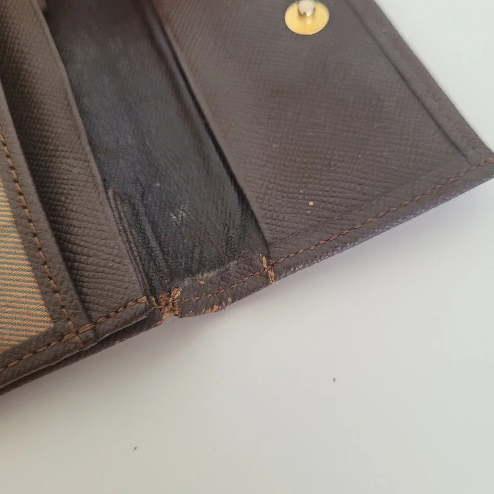 Vintage‎ Burberrys London Nova Check Card Holder Coin Purse Brown Leather Wallet